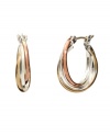 Brush up your style with perfectly blended color. Versatile Monet hoops feature silver tone, gold tone, and rose gold tone mixed metal twisted together to form a chic and elegant hoop. Approximate diameter: 5/8 inch.