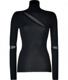 With its super soft virgin wool and sheer silk peek-a-boo detailing, Emilio Puccis black pullover cuts a chic feminine figure with a fantastically modern edge - Turtleneck, long sleeves, fine ribbed trim - Form-fitting - Team with tailored separates and sleek, streamlined accessories With its super soft virgin wool and sheer silk peek-a-boo detailing, Emilio Puccis black pullover cuts a chic feminine figure with a fantastically modern edge - Turtleneck, long sleeves, fine ribbed trim - Form-fitting - Team with tailored separates and sleek, streamlined accessories
