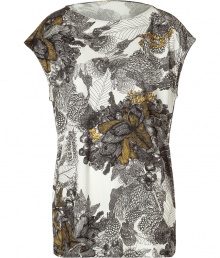 Bring new-season style to your workweek look with this luxe printed silk top from Saloni - Bateau neck, sleeveless, long body, relaxed silhouette, all-over print - Wear with cropped pants, high-heel booties, and a boyfriend blazer Bring new-season style to your workweek look with this luxe printed silk top from Saloni - Bateau neck, sleeveless, long body, relaxed silhouette, all-over print - Wear with cropped pants, high-heel booties, and a boyfriend blazer