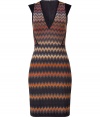 Artfully crafted in one of Missonis signature zigzag knits, this grey and orange wool and viscose dress lends elegant flair to any wardrobe - Feminine, curve-contouring silhouette - Bodice features a deep v-neck, contrast half sleeves and decorative trompe loeil seams - Easily transitions from the office to evenings out - Pair with a cropped jacket and leather boots, ankle booties or heels