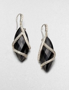 From the Cable Wrap Collection. A stunning, multi-faceted black onyx marquis drop wrapped in cables and brilliant diamonds. Black onyxDiamonds, .39 tcwSterling silverDrop, about 1.18Hook backImported 