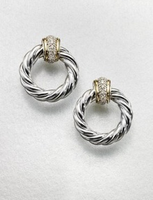 From the Metro Collection. An elegant piece with pavé diamonds on an iconic cable hoop accented with radiant 18k gold. Sterling silverDiamonds, .26 tcw18k goldLength, about 1.01Post backImported 