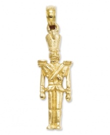 Stand attention in style! This charming toy soldier charm features a 3D design in 14k gold. Chain not included. Approximate length: 1-1/10 inches. Approximate width: 3/10 inch.