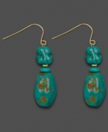 Raw, natural beauty. Marbled turquoise chips (6-7 mm) make these drops an exquisite addition to your fine jewelry collection. Earrings crafted in 14k gold. Approximate drop: 1-1/2 inches.