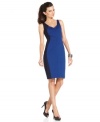 Bold color-blocking and a flirty neckline update a classic sheath dress from T Tahari. Add understated accessories for a chic look at the office, then try it with statement jewelry for a night out.