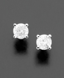 Simply striking, these brilliant round-cut diamond earring studs (1/4 ct. t.w.) rest in an elegant white gold setting. Simply striking, these brilliant round-cut diamond earring studs (1/4 ct. t.w.) rest in an elegant white gold setting.