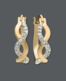 A symbol of everlasting love, these intricately woven infinity earrings are a gift she will cherish forever. Earrings feature round-cut diamonds (1/10 ct. t.w.) set in 18k gold and sterling silver. Approximate drop: 1/5 inch. A symbol of everlasting love, these intricately woven infinity earrings are a gift she will cherish forever. Earrings feature round-cut diamonds (1/10 ct. t.w.) set in 18k gold and sterling silver. Approximate drop: 1/5 inch.