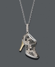 Sparkling style for the shoe-loving sister. This fashionable pendant features a high-heeled booty design decorated in round-cut champagne diamonds (1/2 ct. t.w.) and black diamonds (1/4 ct. t.w.). Chain and setting crafted in 14k white gold with a 14k gold heel. Approximate length: 18 inches. Approximate drop: 1/2 inch. Sparkling style for the shoe-loving sister. This fashionable pendant features a high-heeled booty design decorated in round-cut champagne diamonds (1/2 ct. t.w.) and black diamonds (1/4 ct. t.w.). Chain and setting crafted in 14k white gold with a 14k gold heel. Approximate length: 18 inches. Approximate drop: 1/2 inch.