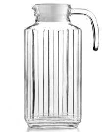 An old-fashioned lemonade stand look adds instant charm and vintage appeal to your setting. The textured, ribbed glass design with easy-pour spout and handle is compact and versatile, slipping in the fridge to keep your favorite beverage chilled or standing out on the tabletop. An old-fashioned lemonade stand look adds instant charm and vintage appeal to your setting. The textured, ribbed glass design with easy-pour spout and handle is compact and versatile, slipping in the fridge to keep your favorite beverage chilled or standing out on the tabletop.