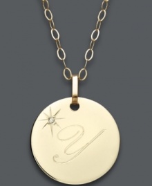 Embrace the latest trend with a stylish initial pendant. Crafted in 14k gold, this circular style features the letter Y with a diamond-accented star at the corner. Approximate length: 16 inches + 2-inch extender. Approximate drop: 3/4 inch. Embrace the latest trend with a stylish initial pendant. Crafted in 14k gold, this circular style features the letter Y with a diamond-accented star at the corner. Approximate length: 16 inches + 2-inch extender. Approximate drop: 3/4 inch.