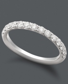 A sparkling wedding band provides the perfect complement. Crafted in 14k white gold, ring features pave-set, round-cut diamonds (1/2 ct. t.w.). A sparkling wedding band provides the perfect complement. Crafted in 14k white gold, ring features pave-set, round-cut diamonds (1/2 ct. t.w.).