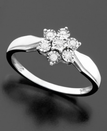 A pretty diamond ring to perfectly showcase a girl's best friend. Round-cut diamonds (1/10 ct. t.w.) set in 14K white gold. A pretty diamond ring to perfectly showcase a girl's best friend. Round-cut diamonds (1/10 ct. t.w.) set in 14K white gold.