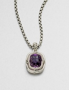 From the Labyrinth Collection. A stunning, faceted amethyst stone surrounded by sparkling diamonds set in sleek sterling silver on an iconic cable bale. AmethystDiamonds, .19 tcwSterling silverSize, about .55Fixed baleImported Please note: Chain sold separately. From the Labyrinth Collection. A stunning, faceted amethyst stone surrounded by sparkling diamonds set in sleek sterling silver on an iconic cable bale. AmethystDiamonds, .19 tcwSterling silverSize, about .55Fixed baleImported Please note: Chain sold separately.