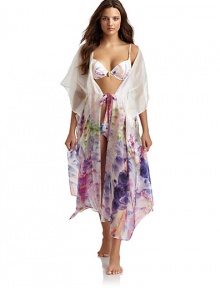 THE LOOKPastel flower print with shimmery pearlescent finishKimono-inspired sleevesDrawstring sash ties at waistTHE FITAbout 51 from shoulder to hemTHE MATERIAL67% silk/33% nylonCARE & ORIGINHand washImported THE LOOKPastel flower print with shimmery pearlescent finishKimono-inspired sleevesDrawstring sash ties at waistTHE FITAbout 51 from shoulder to hemTHE MATERIAL67% silk/33% nylonCARE & ORIGINHand washImported