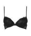 Luxurious push-up bra in fine black synthetic fiber blend - very comfortable and pleasant due to stretch content - elegant underwire bra with padded cups - noble shell optic embroidery - thin adjustable straps and hook closure - decorative pearl between the cups - ideal for plunging necklines - creates a dream cleavage - perfect snug fit - stylish, sexy, seductive - fits under (almost) all outfits