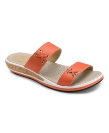 Brighten up your summer style with the bold leather, easy comfort and cute design of the Jaquelle slide sandals by Rockport.