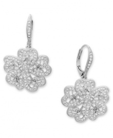 Sparkle that fits just right. The medium-sized Plumeria drop earrings by Eliot Danori feature an intricate floral pattern decorated by dozens of round-cut crystals. Set in silver tone mixed metal. Approximate drop: 3/4 inch. Sparkle that fits just right. The medium-sized Plumeria drop earrings by Eliot Danori feature an intricate floral pattern decorated by dozens of round-cut crystals. Set in silver tone mixed metal. Approximate drop: 3/4 inch.