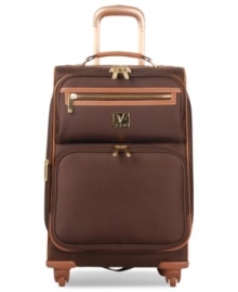 Jet set-with this simplistically stylish bag, you're on your way to your dream destination at just a moment's notice. Sophisticated accenting coupled with an expandable design, 360º spinner mobility and a fully-lined & fully-thought-out interior, with shoe pockets, adjustable valet straps & so much more, make it official-you'll arrive in a fashionable state. 10-year warranty. Jet set-with this simplistically stylish bag, you're on your way to your dream destination at just a moment's notice. Sophisticated accenting coupled with an expandable design, 360º spinner mobility and a fully-lined & fully-thought-out interior, with shoe pockets, adjustable valet straps & so much more, make it official-you'll arrive in a fashionable state. 10-year warranty.