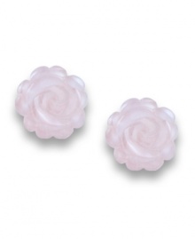 Coming up roses. These sweet rose stud earrings feature an intricate rose quartz (12 mm) design and a soft, scalloped silhouette to give any wardrobe a fresh pop of pink. Earrings set in 14k gold. Approximate diameter: 1/2 inch. Coming up roses. These sweet rose stud earrings feature an intricate rose quartz (12 mm) design and a soft, scalloped silhouette to give any wardrobe a fresh pop of pink. Earrings set in 14k gold. Approximate diameter: 1/2 inch.