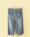Getting him ready for play time will be a breeze with these versatile denim jeans from First Impressions.