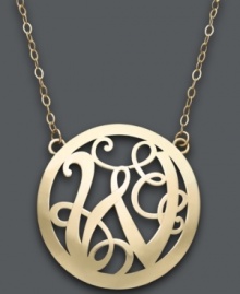 Trend setting style. This popular pendant combines a sweet scrolling design with the letter W. Circular setting and chain crafted in 14k gold. Approximate length: 17 inches. Approximate drop: 1 inch. Trend setting style. This popular pendant combines a sweet scrolling design with the letter W. Circular setting and chain crafted in 14k gold. Approximate length: 17 inches. Approximate drop: 1 inch.
