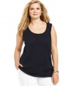 J Jones New York's sleeveless plus size sweater is a must-have layering piece for your spring/summer wardrobe.