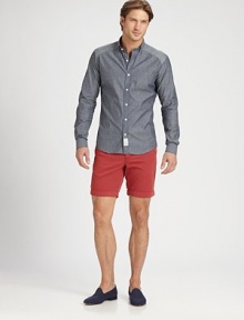Casual elegance defines this selvedge denim sportshirt accented with a contemporary tab collar and mother of pearl buttons for a refined finish.Button-frontCottonMachine washImported Casual elegance defines this selvedge denim sportshirt accented with a contemporary tab collar and mother of pearl buttons for a refined finish.Button-frontCottonMachine washImported