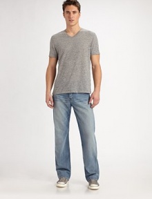 Genuine American style for the modern man, crafted with a relaxed fit in medium-wash denim that's perfect for transitioning between seasons. Subtle hand-sanding lends worn-in character to a new favorite fit. Five-pocket style Straight legs Sits higher on the waist Signature stitching on back pockets Inseam, about 33 9.25 oz. cotton denim Machine wash Made in USA Genuine American style for the modern man, crafted with a relaxed fit in medium-wash denim that's perfect for transitioning between seasons. Subtle hand-sanding lends worn-in character to a new favorite fit. Five-pocket style Straight legs Sits higher on the waist Signature stitching on back pockets Inseam, about 33 9.25 oz. cotton denim Machine wash Made in USA
