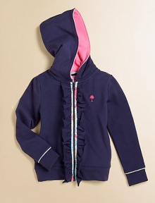 Ruffles and floral piping add a fresh note to the classic knit hoodie with embroidered palm tree logo on the chest. Lined hoodFull zip frontHand warmer pocketsLong sleeves with banded cuffsBanded bottomCotton/SpandexMachine washImported Ruffles and floral piping add a fresh note to the classic knit hoodie with embroidered palm tree logo on the chest. Lined hoodFull zip frontHand warmer pocketsLong sleeves with banded cuffsBanded bottomCotton/SpandexMachine washImported