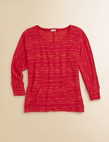 A richly slubbed knit makes an easy partner to her favorite jeans or her little skirts, any day of the week.Scoop necklineLong sleeves with ribbed cuffsKangaroo pocketPolyester/rayon/spandexMachine washImported