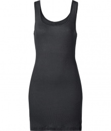 Stylish tank top in dark grey ribbed cotton - Super-soft, machine washable material - Flattering wide scoop neckline - Extra-long, ultra-fitted silhouette - Hits mid-thigh - A genius basic ideal for layering beneath blazers and cardigans - Pair with denim or leather slim pants and style with scarves or colorful multi-strand necklaces