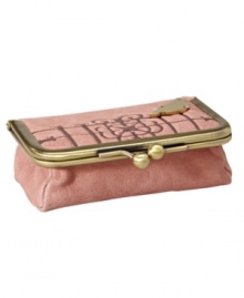 Embellished with a bird perched on a garden trellis or a toothy ear-bolt robot, this cheeky frame pouch from Fossil is the right size for small essentials and hides a mirror inside. Embellished with a bird perched on a garden trellis or a toothy ear-bolt robot, this cheeky frame pouch from Fossil is the right size for small essentials and hides a mirror inside.