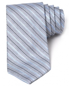 A fine blend of silk and linen features a micro-stripe pattern with a classic width for a polished addition to your professional attire. A fine blend of silk and linen features a micro-stripe pattern with a classic width for a polished addition to your professional attire.