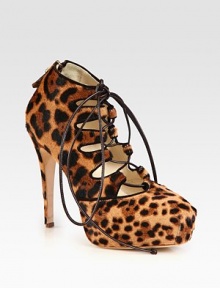 Fierce leopard-printed pony hair design, topped with suede trim and thin leather laces. Self-covered heel, 5 (125mm)Hidden platform, 1¼ (30mm)Compares to a 3¾ heel (95mm)Pony hair upper with suede trim and leather lacesBack zipLeather lining and solePadded insoleMade in Italy