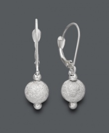 Just a drop will do. These elegant earrings feature a simple design that highlights a lazer cut bead set in 14k white gold. Approximate drop: 1 inch. Just a drop will do. These elegant earrings feature a simple design that highlights a lazer cut bead set in 14k white gold. Approximate drop: 1 inch.