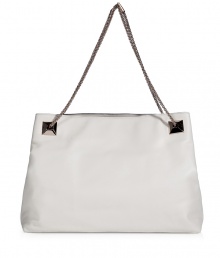 Glamorize every look with Valentinos pristine light ivory leather shoulder bag, detailed with oversized rockstuds and a chain-link strap for that impossibly ladylike feel - Embossed logo, removable chain shoulder strap with oversized rockstuds at base, two inside sections, zippered middle sectional pocket, zippered back wall pocket, two front wall slot pockets, protective feet - Carry as a sleek polish to day and evening looks alike Glamorize every look with Valentinos pristine light ivory leather shoulder bag, detailed with oversized rockstuds and a chain-link strap for that impossibly ladylike feel - Embossed logo, removable chain shoulder strap with oversized rockstuds at base, two inside sections, zippered middle sectional pocket, zippered back wall pocket, two front wall slot pockets, protective feet - Carry as a sleek polish to day and evening looks alike