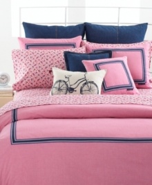 Smart stripes meet chic, solid colors upon this Pink Oxford duvet cover from Tommy Hilfiger. Luxuriously soft yard-dyed cotton creates a perfect ground while grosgrain ribbon and slim piping finishes the edges with sleek sophistication. (Clearance) Smart stripes meet chic, solid colors upon this Pink Oxford duvet cover from Tommy Hilfiger. Luxuriously soft yard-dyed cotton creates a perfect ground while grosgrain ribbon and slim piping finishes the edges with sleek sophistication. (Clearance)