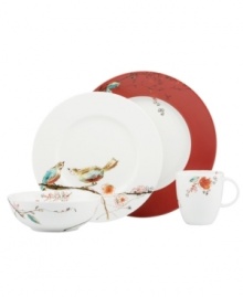 Make any meal sing with the irresistible watercolor scenes and new scarlet accents of Chirp dinnerware from Lenox Simply Fine. Fanciful birds and blooms play up a bone china place setting designed to transition flawlessly from oven to table. Qualifies for Rebate Make any meal sing with the irresistible watercolor scenes and new scarlet accents of Chirp dinnerware from Lenox Simply Fine. Fanciful birds and blooms play up a bone china place setting designed to transition flawlessly from oven to table. Qualifies for Rebate