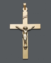 A stately and traditional way to express your faith. Crucifix pendant crafted in smooth, 14k gold. Approximate drop width: 1 inch. Approximate drop length: 1-3/4 inches. A stately and traditional way to express your faith. Crucifix pendant crafted in smooth, 14k gold. Approximate drop width: 1 inch. Approximate drop length: 1-3/4 inches.