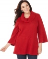 Plus size fashion that gets you ready for the season. This three-quarter sleeve sweater from Karen Scott's collection of plus size clothes features a marled knit and cowl neck. (Clearance)