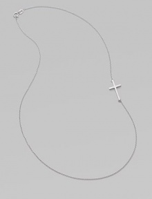 A wispy chain of 14k white gold features a cross pendant set askew for a modern edge.14k white gold Length, about 16 Pendant length, about ¾ Spring ring clasp Made in USA A wispy chain of 14k white gold features a cross pendant set askew for a modern edge.14k white gold Length, about 16 Pendant length, about ¾ Spring ring clasp Made in USA
