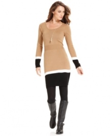 AGB's chic colorblocked sweaterdress is a stylish as it is effortless to pull off! Try with tights and tall boots for a fresh fall look. AGB's chic colorblocked sweaterdress is a stylish as it is effortless to pull off! Try with tights and tall boots for a fresh fall look.