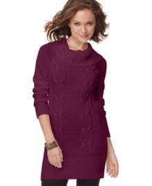 AGB's simple, chic tunic sweater has a twist – a twisted cable knit, that is! Perfect with dark jeans or leggings.