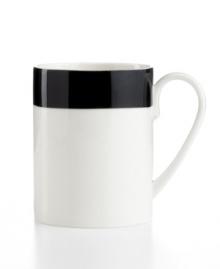 Timeless and ultra-versatile Classic Band combines clean lines in black and white. From Martha Stewart dinnerware, the dishes, including this simple mug, embrace a less-is-more look every day or you can mix and match with the fresh and floral Hudson pattern, also from Martha Stewart Collection. Timeless and ultra-versatile Classic Band combines clean lines in black and white. From Martha Stewart dinnerware, the dishes, including this simple mug, embrace a less-is-more look every day or you can mix and match with the fresh and floral Hudson pattern, also from Martha Stewart Collection.