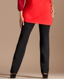 A slim leg design lends a lean look to INC's plus size pants, featuring a elastic waist-- flaunt them from day to play!