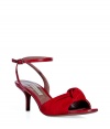 Super chic red suede sandals with ankle strap from LAutre Chose - Bring a stylish pop to your cocktail look with these fabulous sandals - Supple red suede with a front knot detail, ankle strap, and mid-length heel - Pair with a perfect little black dress, patterned tights, and a bolero