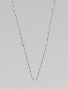 A delicate, 18k gold link chain with five dazzling diamond stations. Diamonds, .23 tcwLength, about 16Lobster clasp closureMade in Italy A delicate, 18k gold link chain with five dazzling diamond stations. Diamonds, .23 tcwLength, about 16Lobster clasp closureMade in Italy