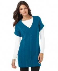 A simple tunic sweater is a must-have for fall. This version from Alfani features delicate braid details for a stylish look.