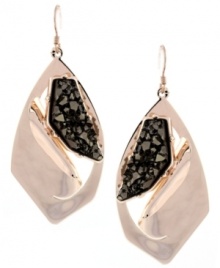 Asymmetrically appealing. BCBGeneration's chunky, rock crystal earrings pop with their unique cut-out design in rose gold tone mixed metal. Secured with an ear wire backing. Approximate drop: 2-3/4 inches.