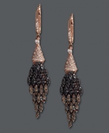 Gothic and glam. EFFY Collection's deeply-hued drop earrings combine round-cut champagne diamonds (1/2 ct. t.w.), white diamonds (1/2 ct. t.w.) and black diamonds (5/8 ct. t.w.) in a pretty 14k rose gold setting. Approximate drop length: 2-1/19 inches. Approximate drop width: 7/16 inch. Gothic and glam. EFFY Collection's deeply-hued drop earrings combine round-cut champagne diamonds (1/2 ct. t.w.), white diamonds (1/2 ct. t.w.) and black diamonds (5/8 ct. t.w.) in a pretty 14k rose gold setting. Approximate drop length: 2-1/19 inches. Approximate drop width: 7/16 inch.
